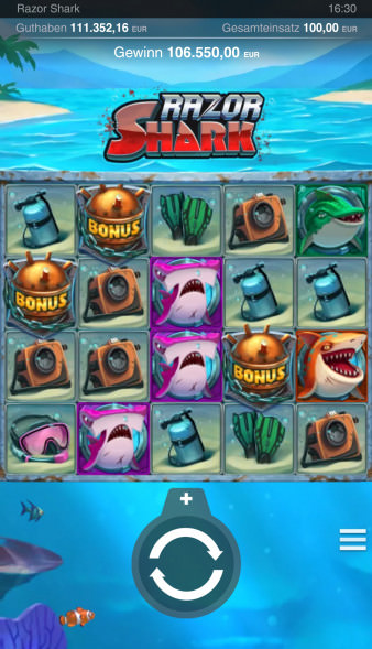 Razor Shark: Razorshark 100 Euro spins - Total win: 1066x (Full screen)