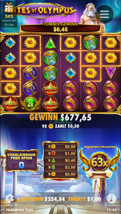 Gates of Olympus: Great multiplier - Win factor: 678x