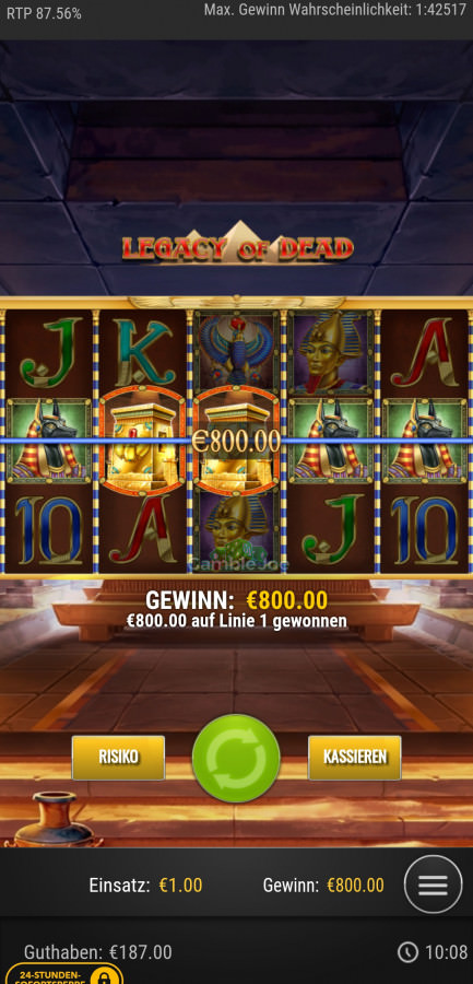 Legacy of Dead: Mega Win with 2 lines at max bet - Win factor: 800x