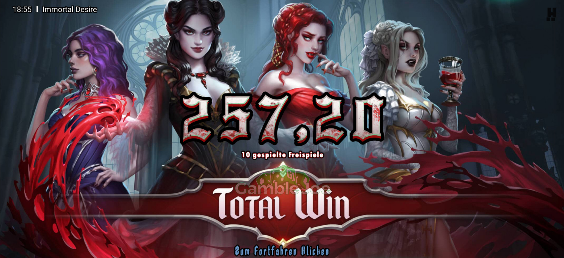 Immortal Desire: 500x on all reels! - Win factor: 2572x